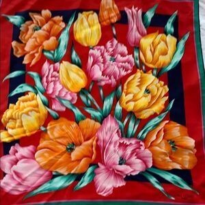 Huge Loris Azzaro floral tulip scarf red-green